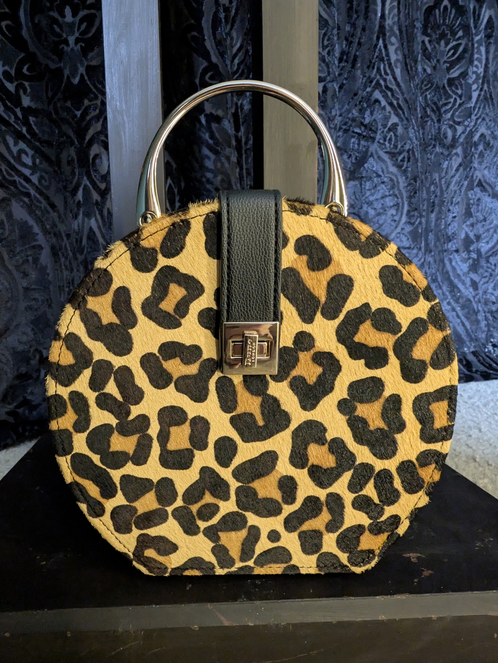 Leopard Print Round Top-Handle Bag in Yellow and Black